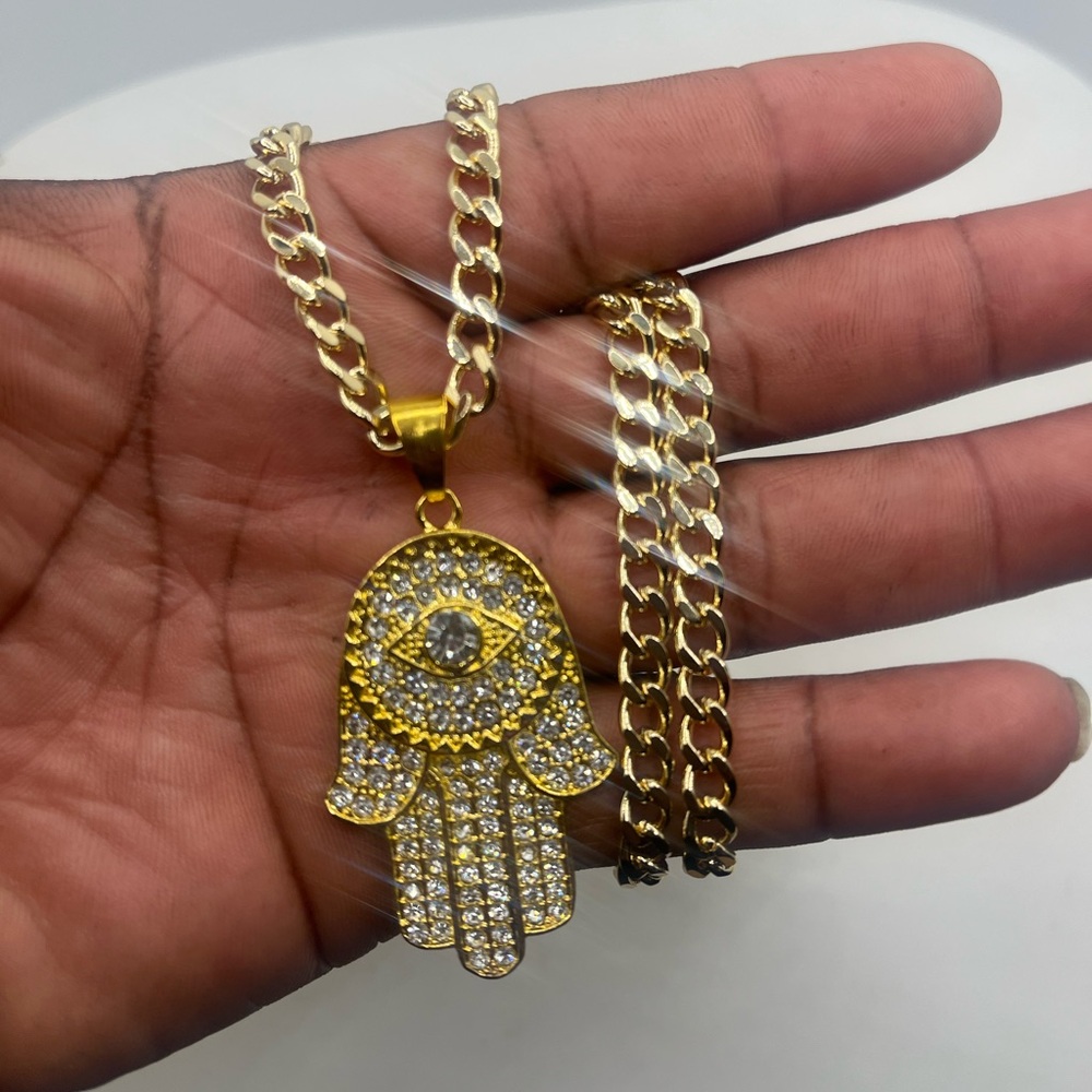 Gold filled Hamsa Hand Pendant Necklace for men’s
